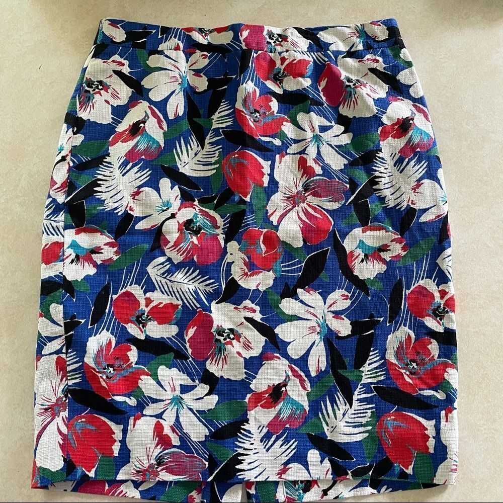 J crew womens Basketweave Blue Floral Skirt size 4 tropical Dress skirt B8203